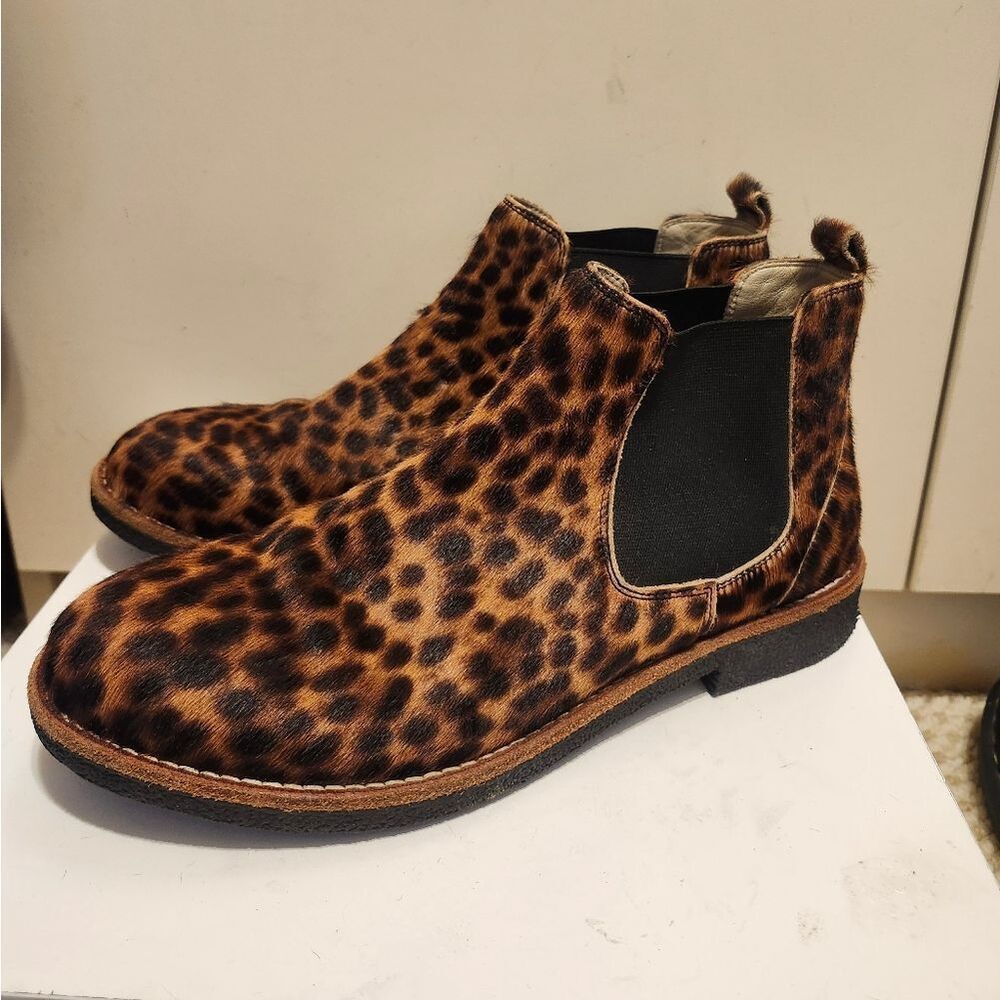 Boden Leopard Print Calf Hair Over Leather Chelsea Boots Sz.10/40 Ret.$180